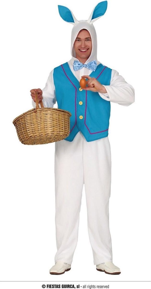 Paashaas Kostuum | Witte Paashaas In Een Blauw Jasje | Man | Maat 52-54 | Carnaval kostuum | Verkleedkleding